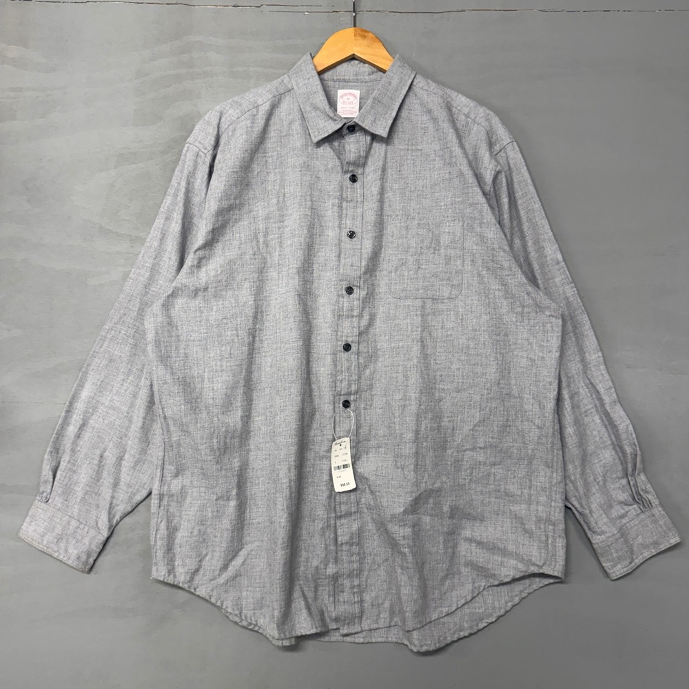 NEW Brooks Brothers Flannel Shirt Grey Cotton Wool Blend NWT Regular Fit XL - Picture 2 of 5